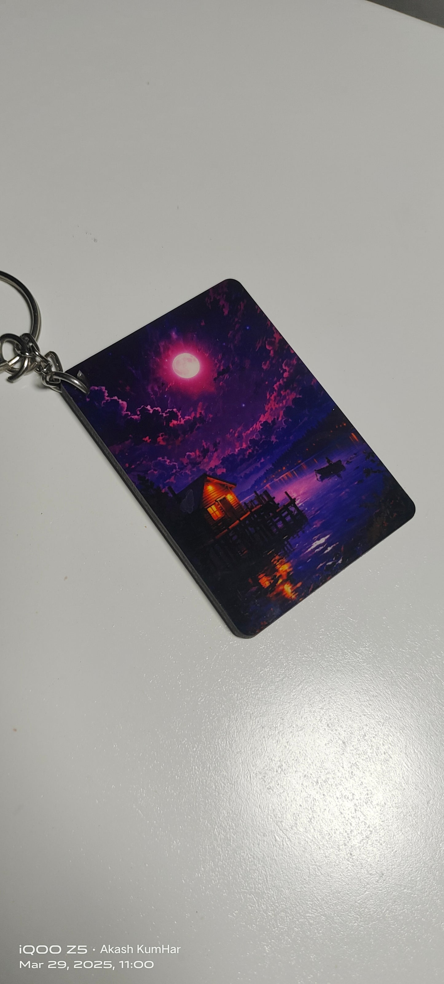 Custom Sublimation Wooden Keychain – Aesthetic Night Scenery