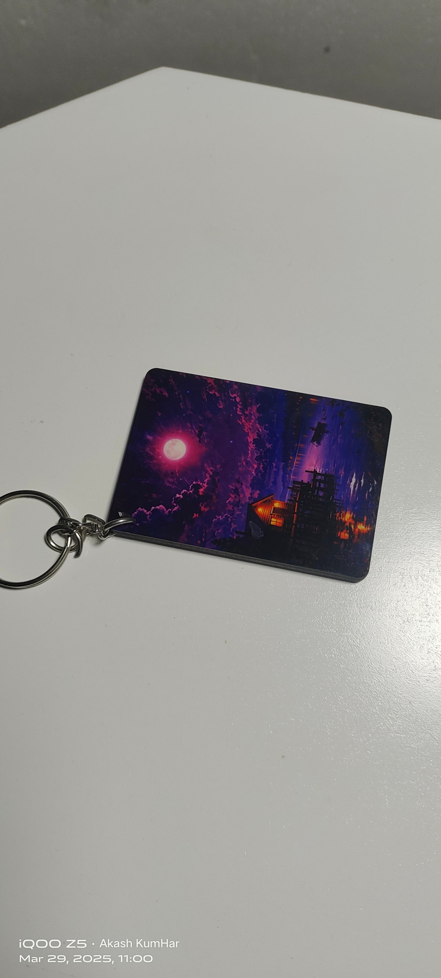 Custom Sublimation Wooden Keychain – Aesthetic Night Scenery